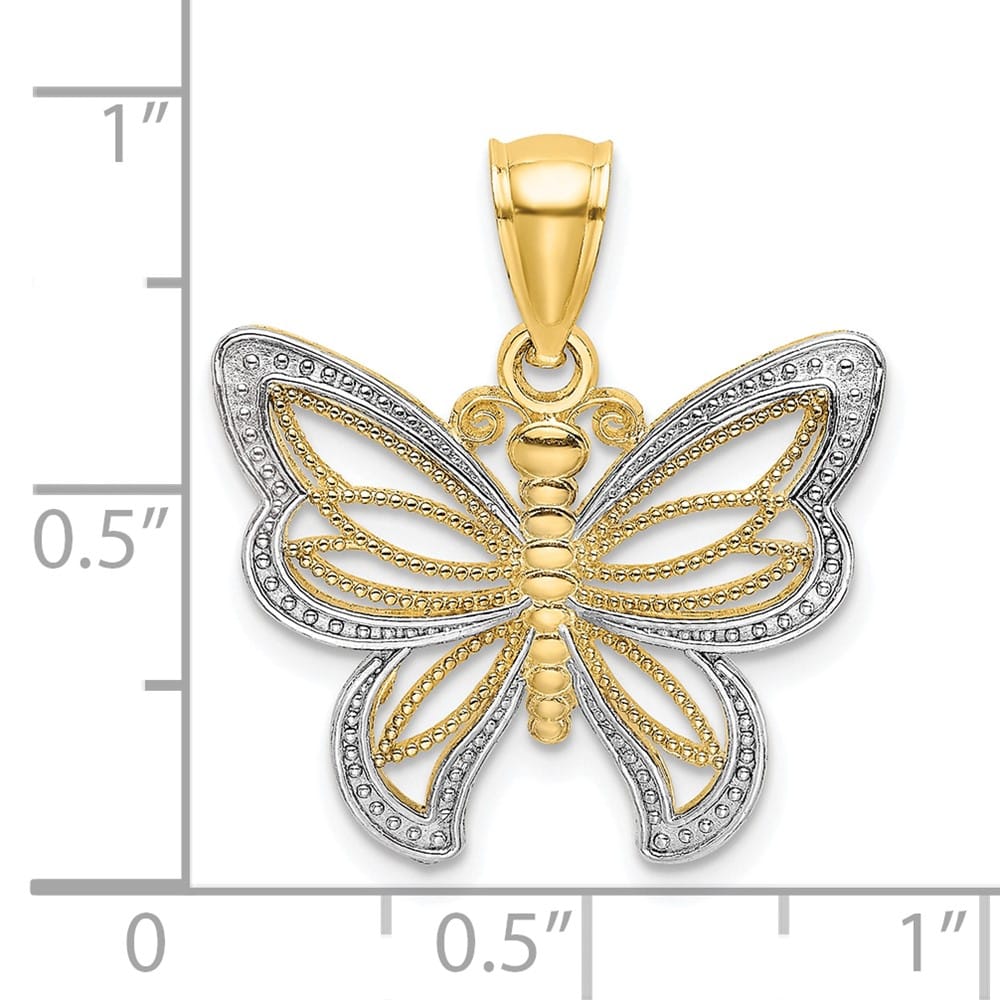 10K Yellow Gold Solid Extra Large Butterfly with Beaded Wings Charm