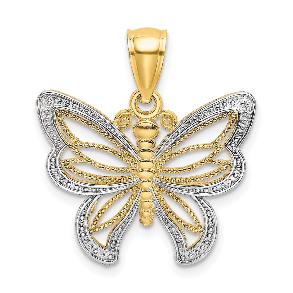 10K Yellow Gold Solid Extra Large Butterfly with Beaded Wings Charm