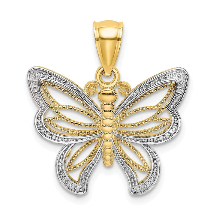 10K Yellow Gold Solid Extra Large Butterfly with Beaded Wings Charm