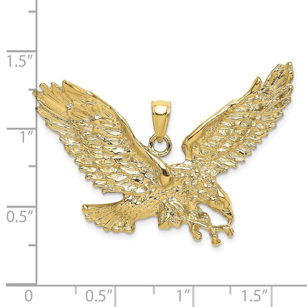 10K Yellow Gold Solid Extra Large Eagle with Beak Touching Claws Charm