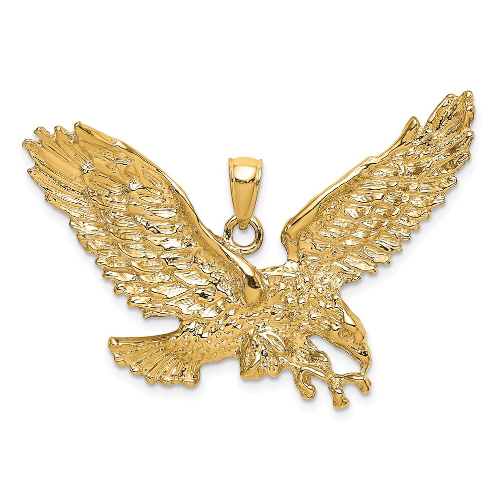 10K Yellow Gold Solid Extra Large Eagle with Beak Touching Claws Charm