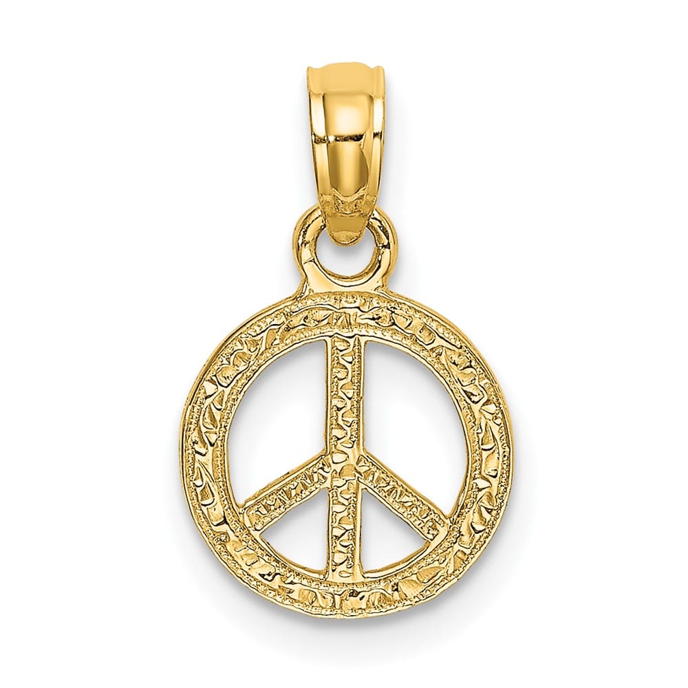 10K Yellow Gold Solid Extra Large Flat Textured Peace Sign Charm