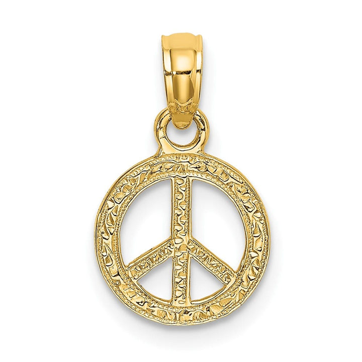 10K Yellow Gold Solid Extra Large Flat Textured Peace Sign Charm