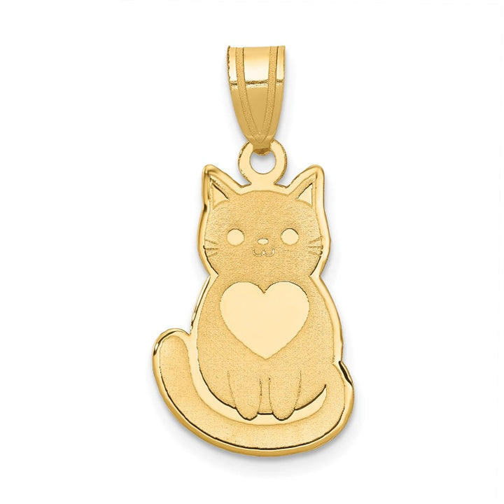 10K Yellow Gold Solid Extra Large Laser Cut Cat with Heart Charm