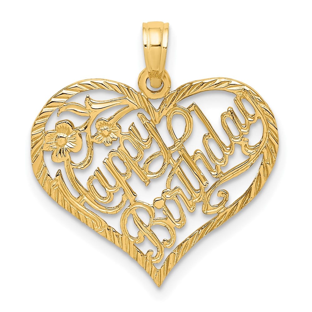10K Yellow Gold Solid Extra Large Talking Happy Birthday Pendant