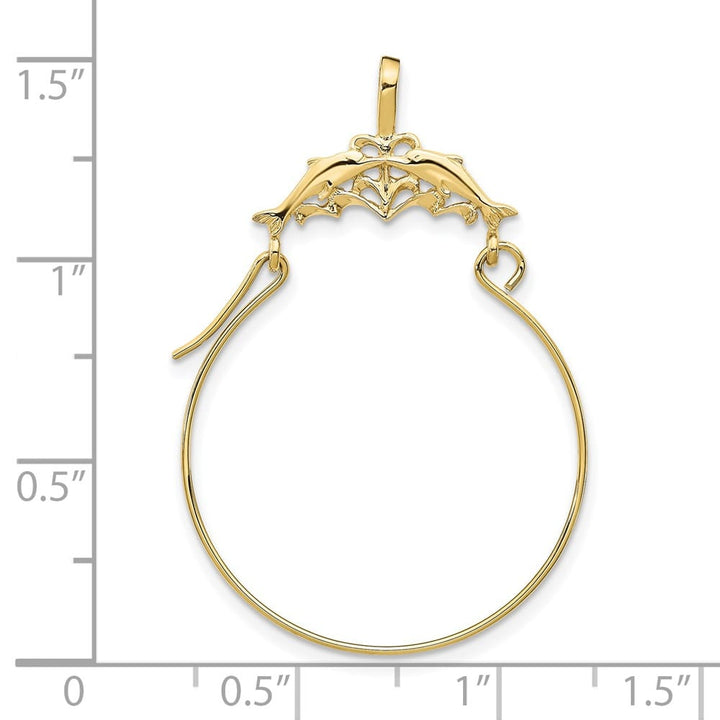 10K Yellow Gold Solid Large Double Dolphins Charm Holder Pendant