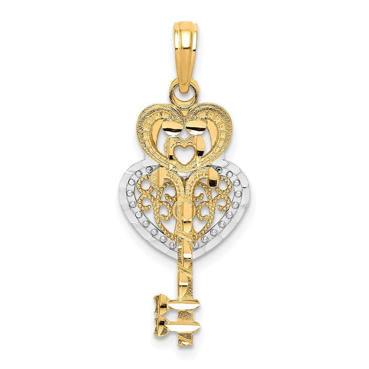 10K Yellow Gold Solid Large Filigree Heart Lock and Key Pendant