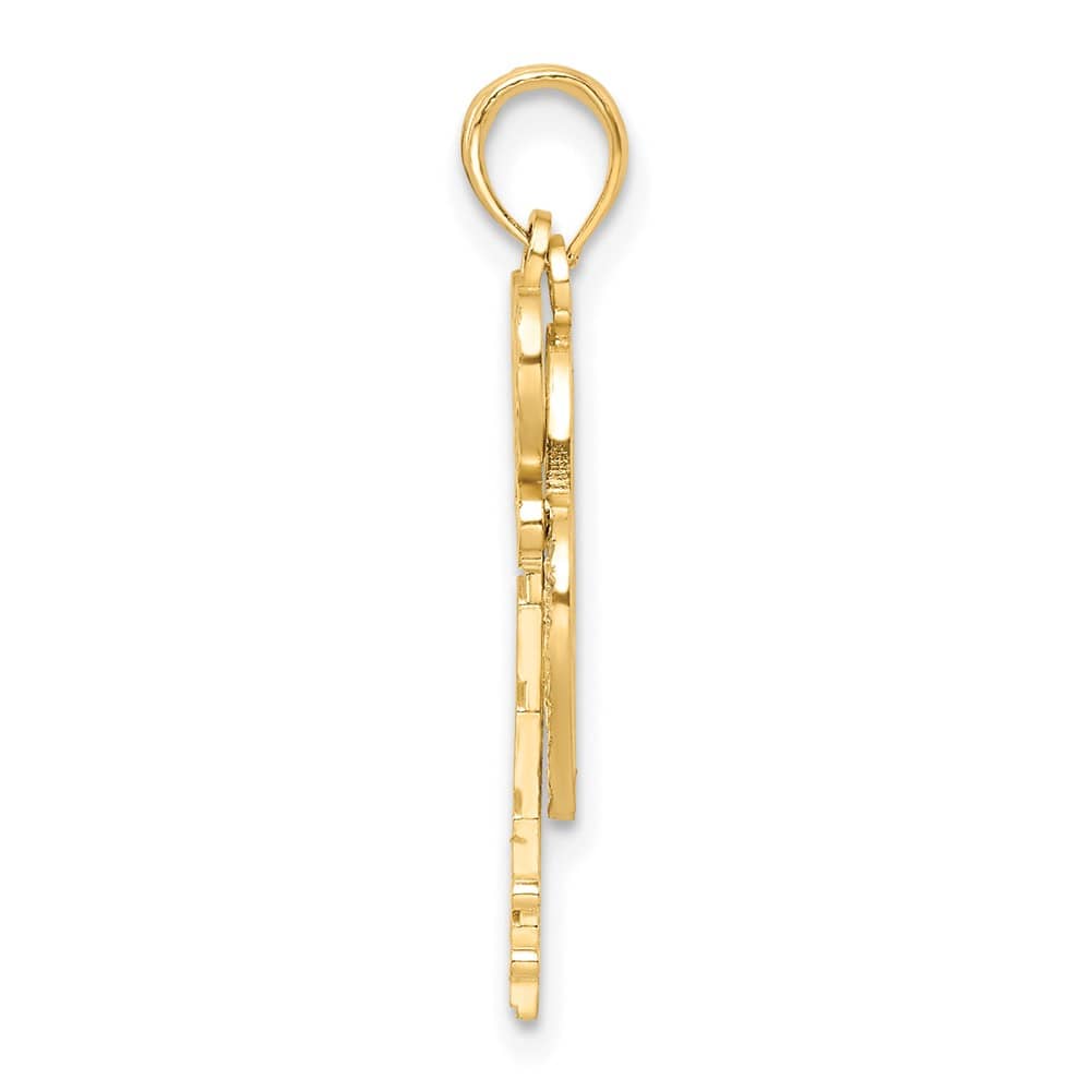 10K Yellow Gold Solid Large Filigree Heart Lock and Key Pendant