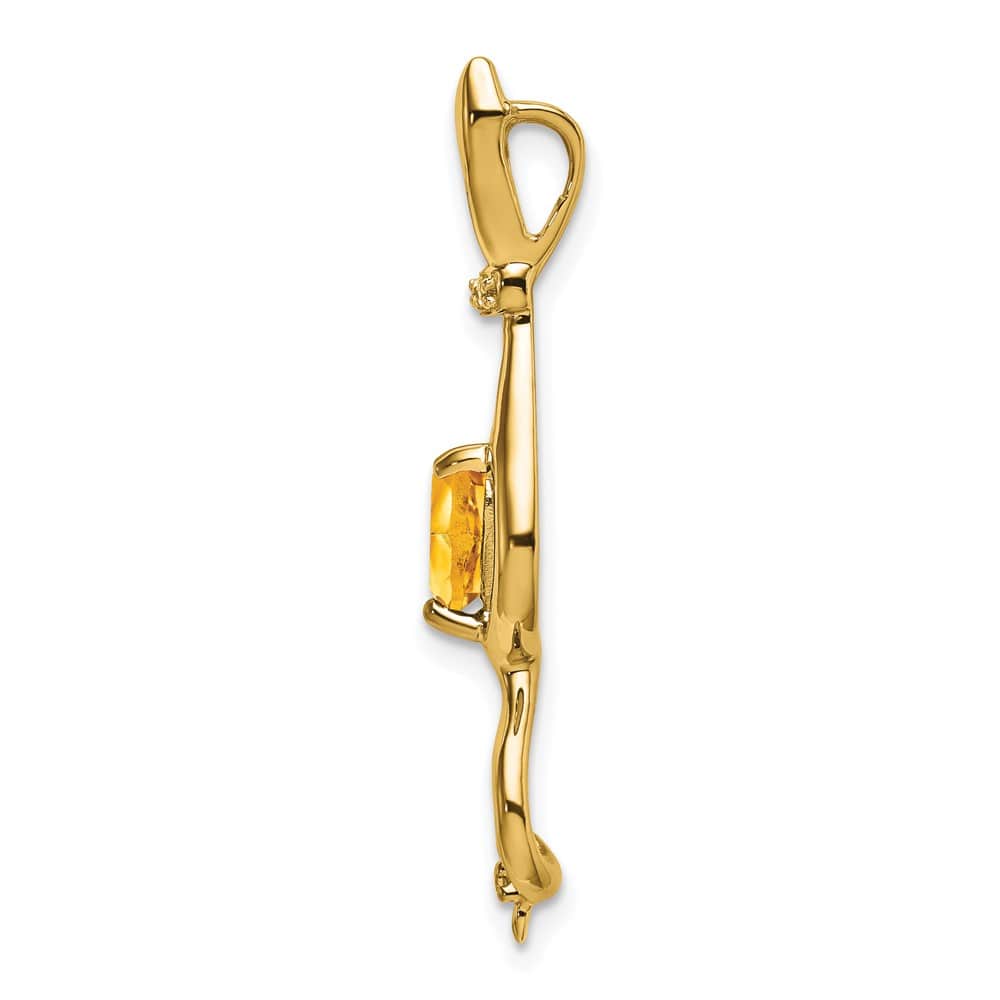 10K Yellow Gold Solid Large Heart Citrine and Diamond Cat Pendant