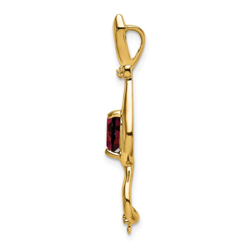 10K Yellow Gold Solid Large Heart Garnet and Diamond Cat Pendant