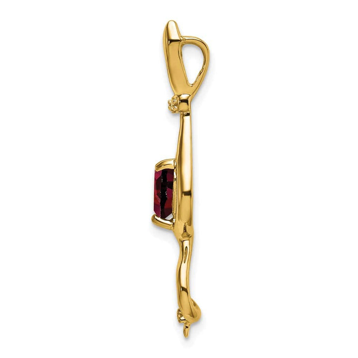 10K Yellow Gold Solid Large Heart Garnet and Diamond Cat Pendant