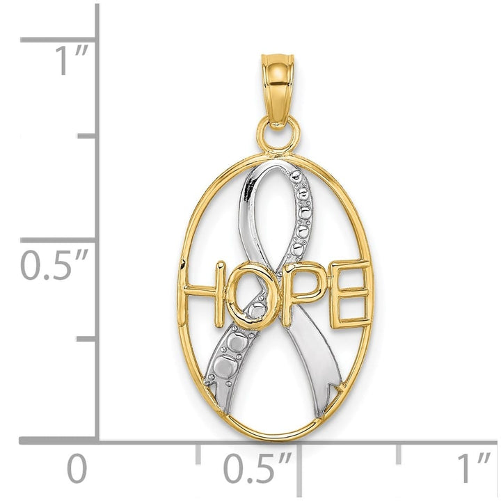 10K Yellow Gold Solid Large Hope Awareness Ribbon in Oval Pendant