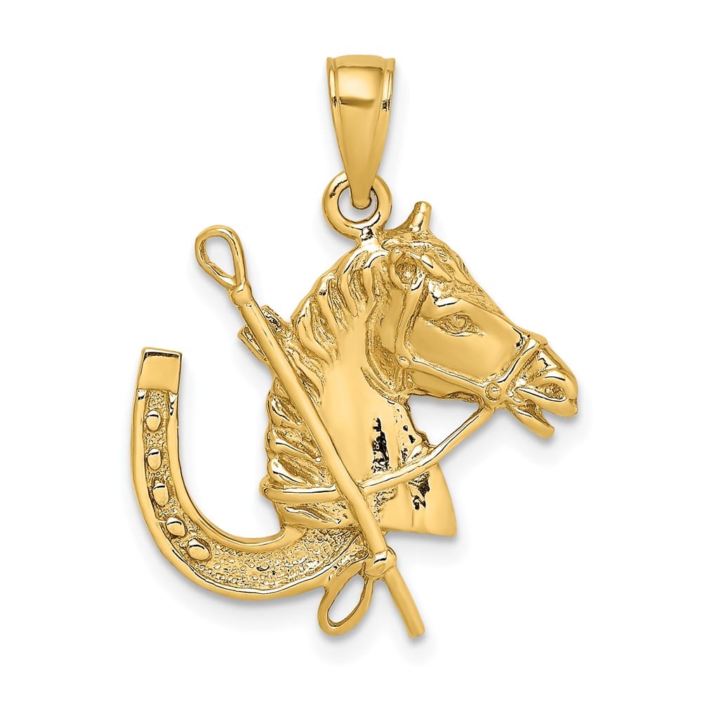 10K Yellow Gold Solid Large Horse Head / Horseshoe / Crop Charm