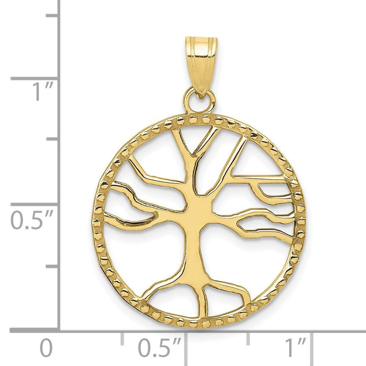 10K Yellow Gold Solid Large Tree of Life in Round Frame Pendant