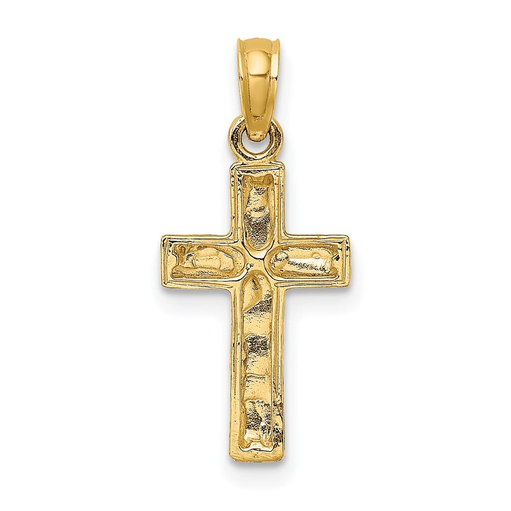 10K Yellow Gold Solid Medium 2-D Polished Textured Latin Cross Charm