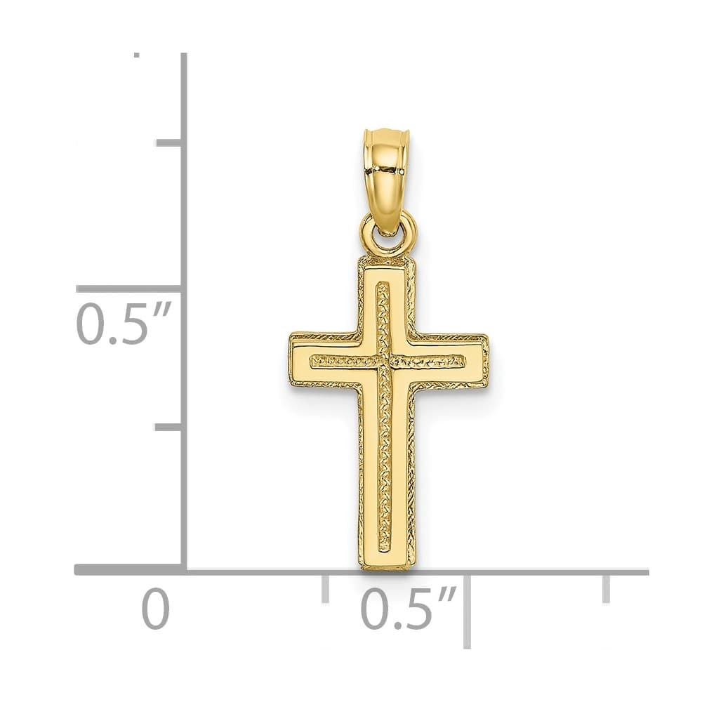 10K Yellow Gold Solid Medium 2-D Polished Textured Latin Cross Charm