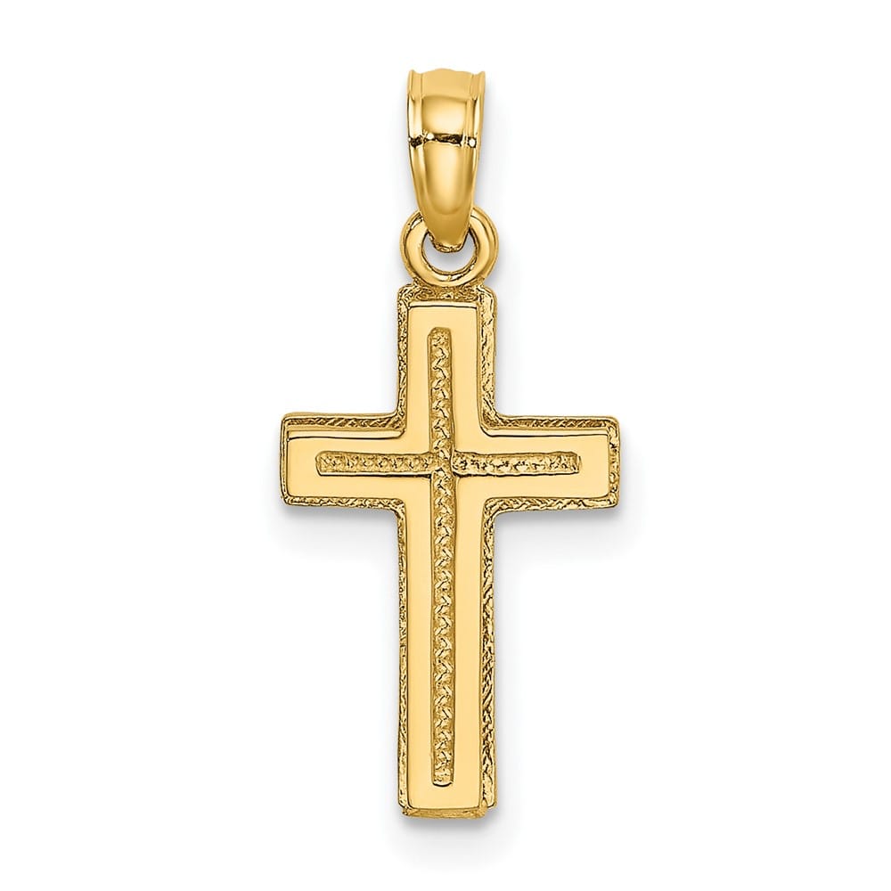 10K Yellow Gold Solid Medium 2-D Polished Textured Latin Cross Charm
