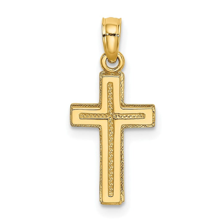 10K Yellow Gold Solid Medium 2-D Polished Textured Latin Cross Charm