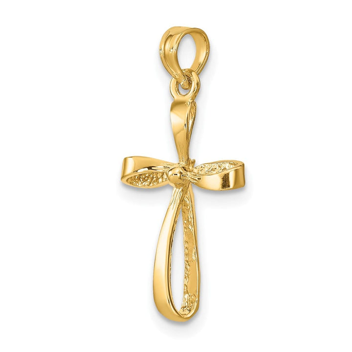 10K Yellow Gold Solid Medium 3-D Engraved Polished Twisted Cross Charm