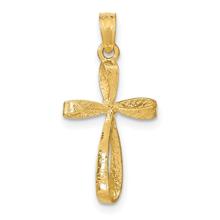 10K Yellow Gold Solid Medium 3-D Engraved Polished Twisted Cross Charm