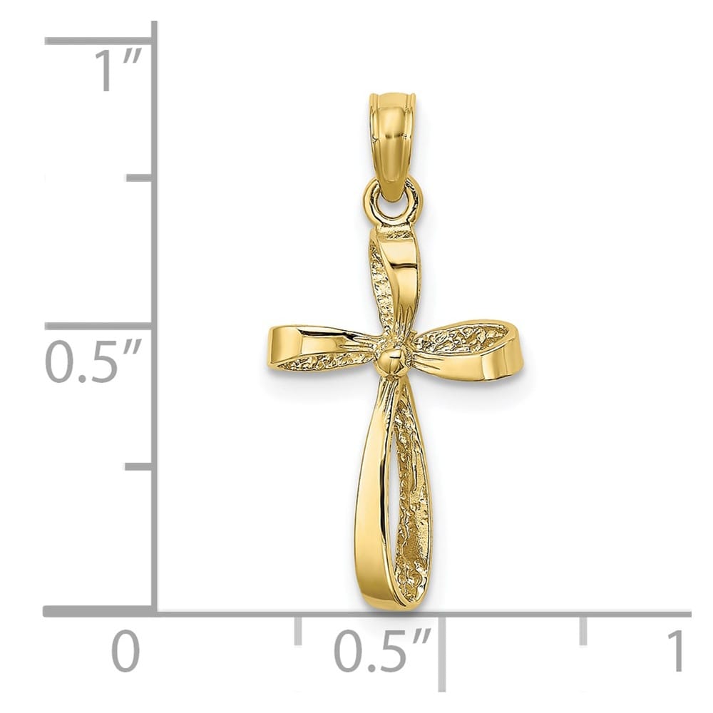 10K Yellow Gold Solid Medium 3-D Engraved Polished Twisted Cross Charm