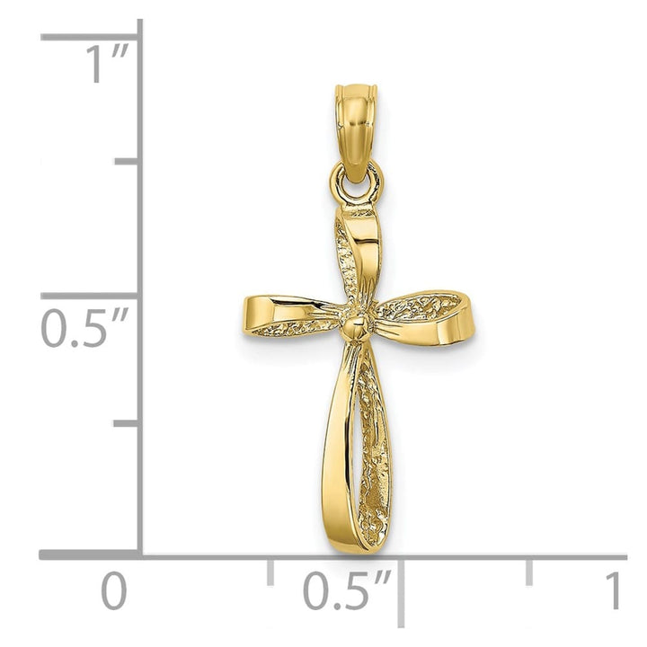 10K Yellow Gold Solid Medium 3-D Engraved Polished Twisted Cross Charm