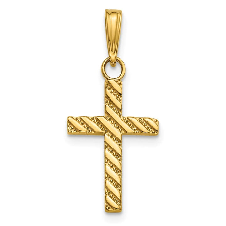 10K Yellow Gold Solid Medium Beaded and Polished Latin Cross Charm