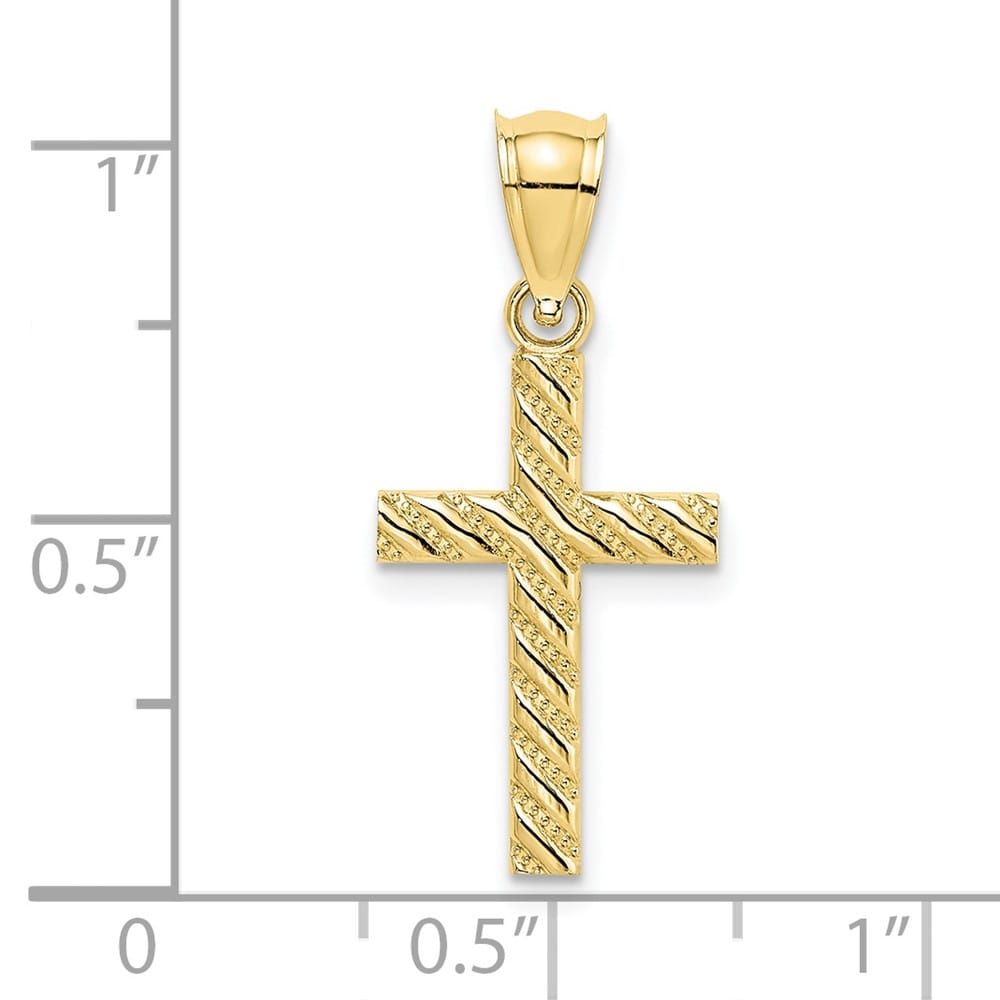 10K Yellow Gold Solid Medium Beaded and Polished Latin Cross Charm