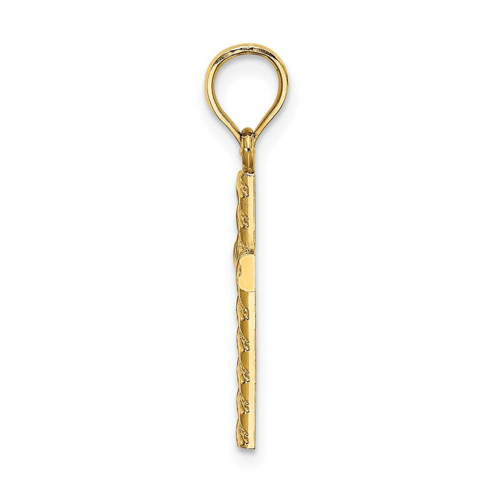 10K Yellow Gold Solid Medium Beaded and Polished Latin Cross Charm