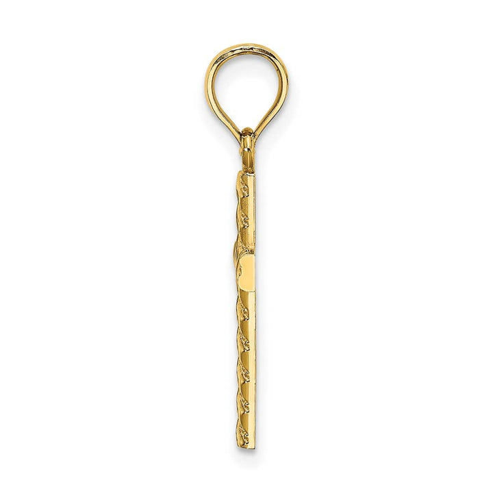 10K Yellow Gold Solid Medium Beaded and Polished Latin Cross Charm