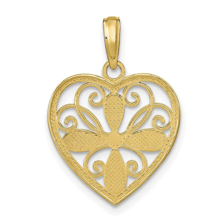 10K Yellow Gold Solid Medium Beaded Filigree Fashion Heart Charm