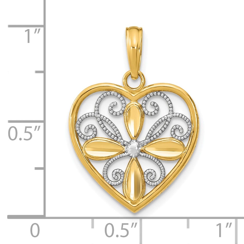 10K Yellow Gold Solid Medium Beaded Filigree Fashion Heart Charm