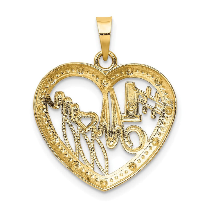 10K Yellow Gold Solid Medium Beaded Trim #1 MOM in Heart Charm