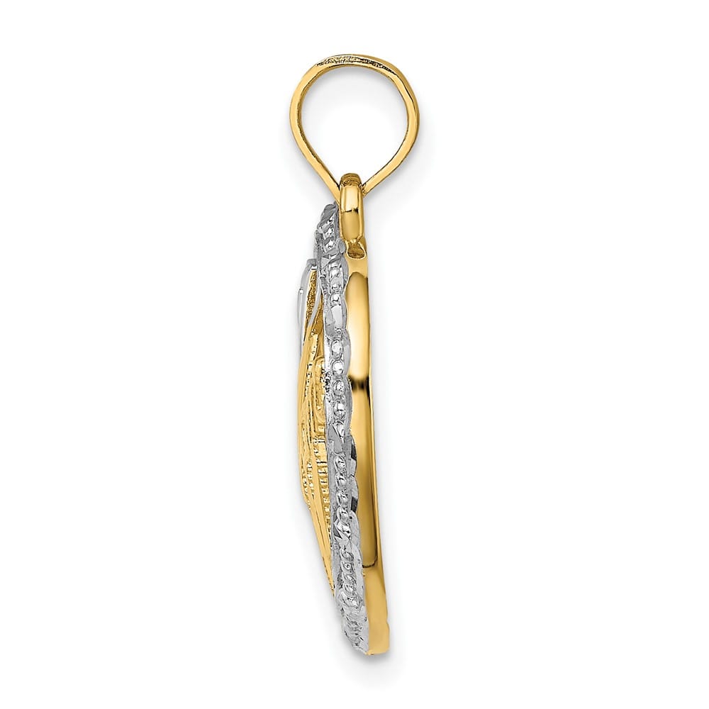 10K Yellow Gold Solid Medium Beaded Trim #1 MOM in Heart Charm