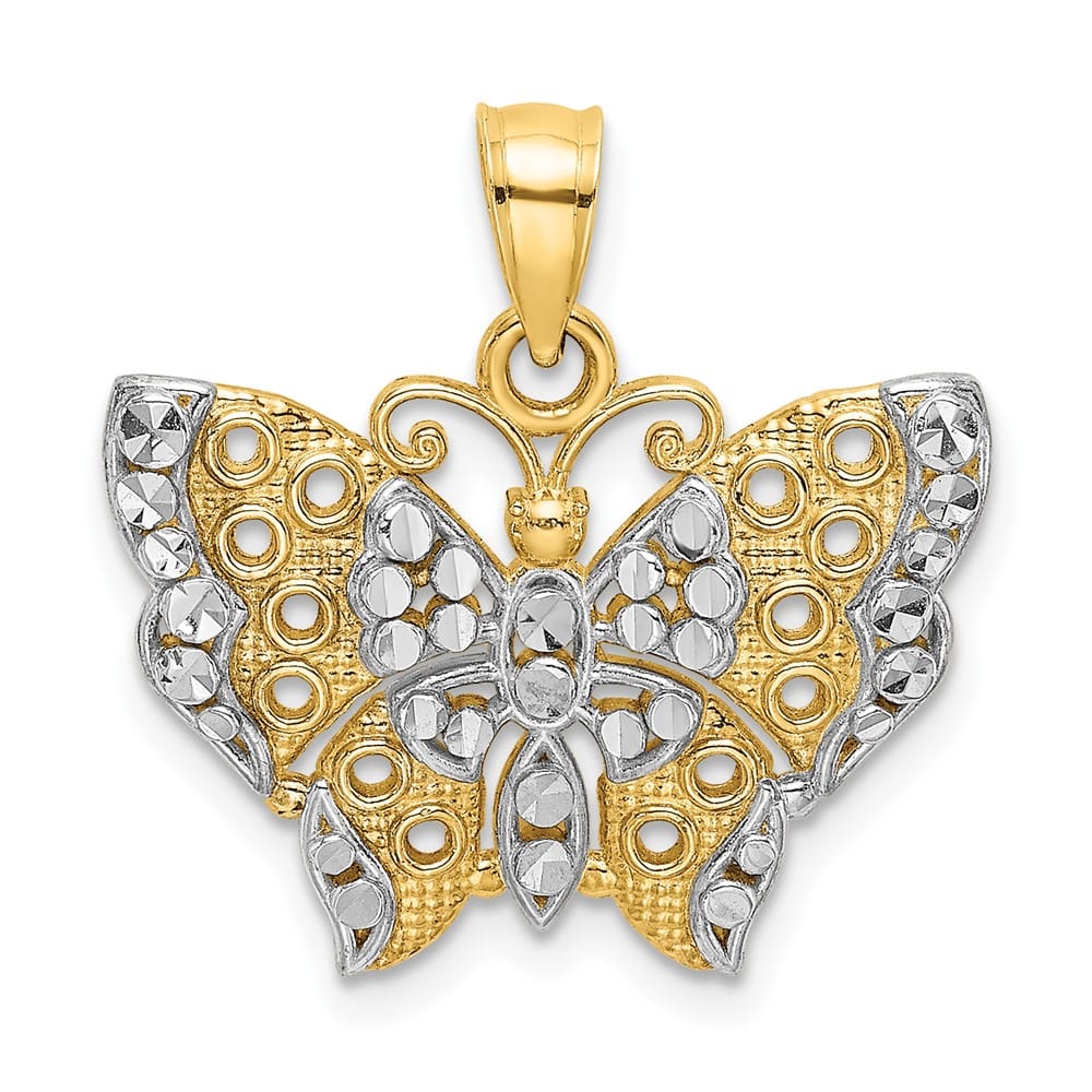10K Yellow Gold Solid Medium Butterfly with Cut-out Wings Pendant
