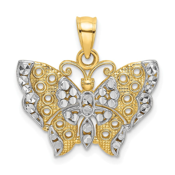 10K Yellow Gold Solid Medium Butterfly with Cut-out Wings Pendant