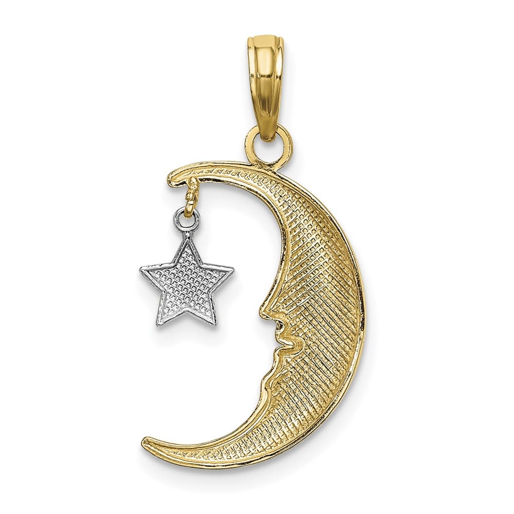10K Yellow Gold Solid Medium Half Moon with Dangling Star Pendant