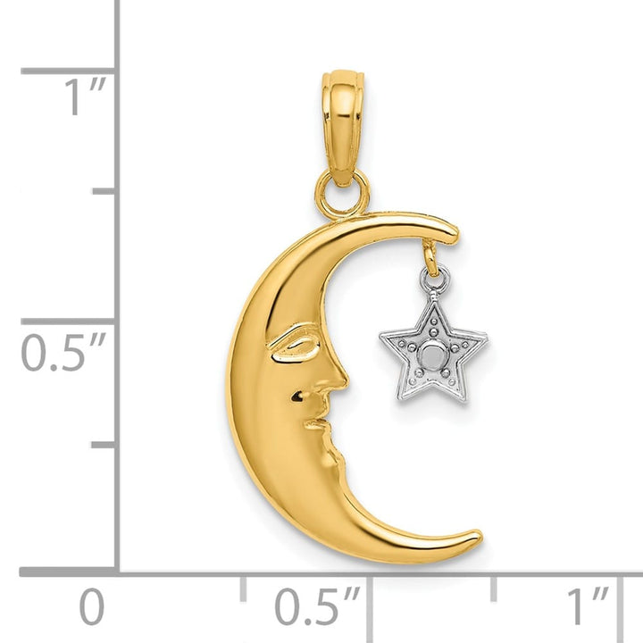 10K Yellow Gold Solid Medium Half Moon with Dangling Star Pendant
