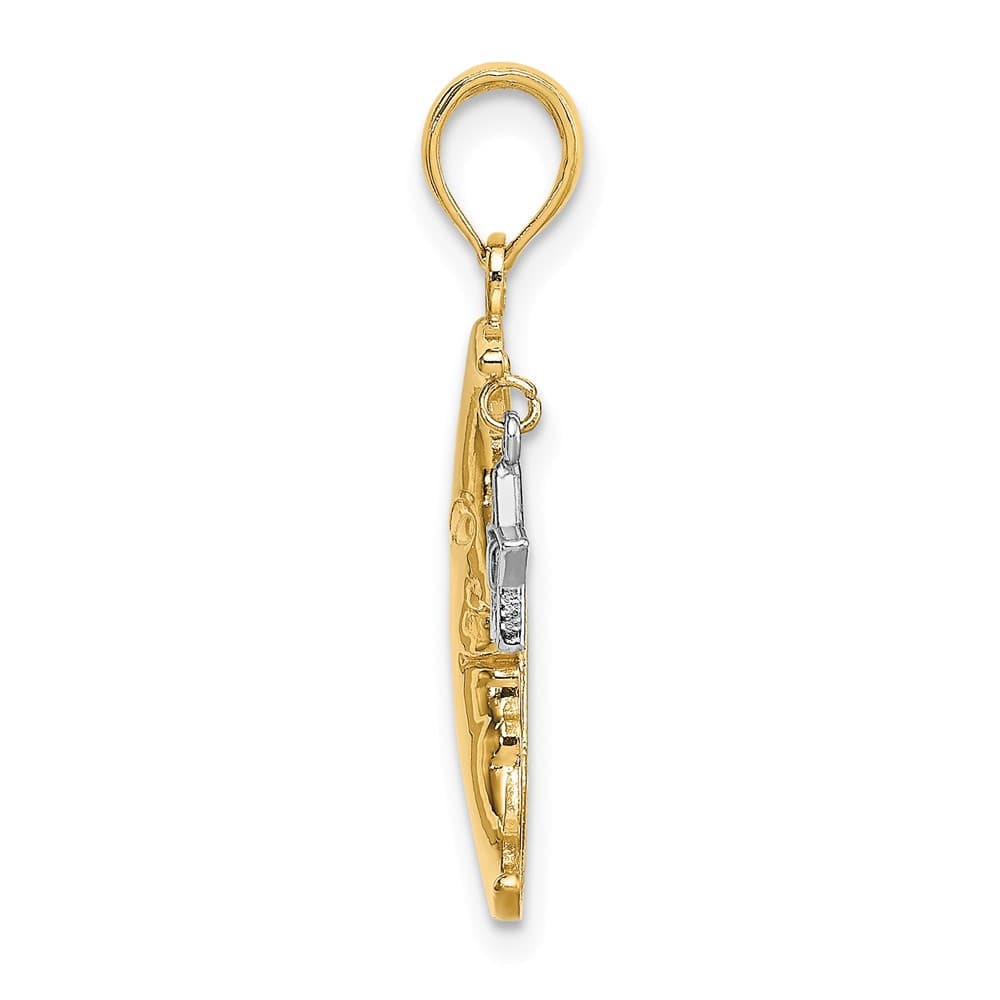 10K Yellow Gold Solid Medium Half Moon with Dangling Star Pendant