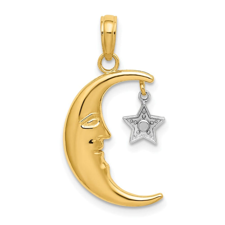 10K Yellow Gold Solid Medium Half Moon with Dangling Star Pendant