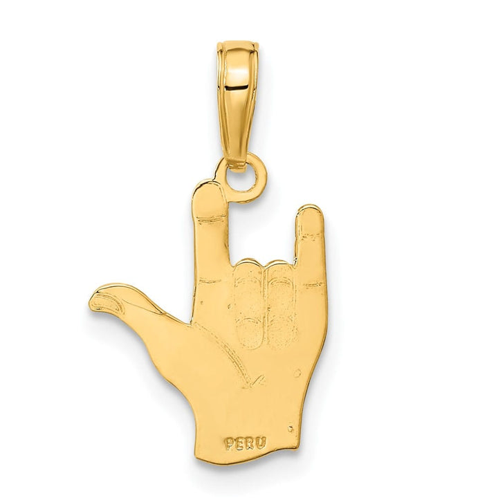 10K Yellow Gold Solid Medium I Love You Hand / Sign Language Pendant