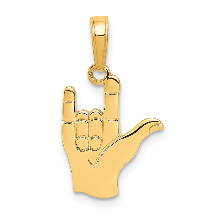 10K Yellow Gold Solid Medium I Love You Hand / Sign Language Pendant