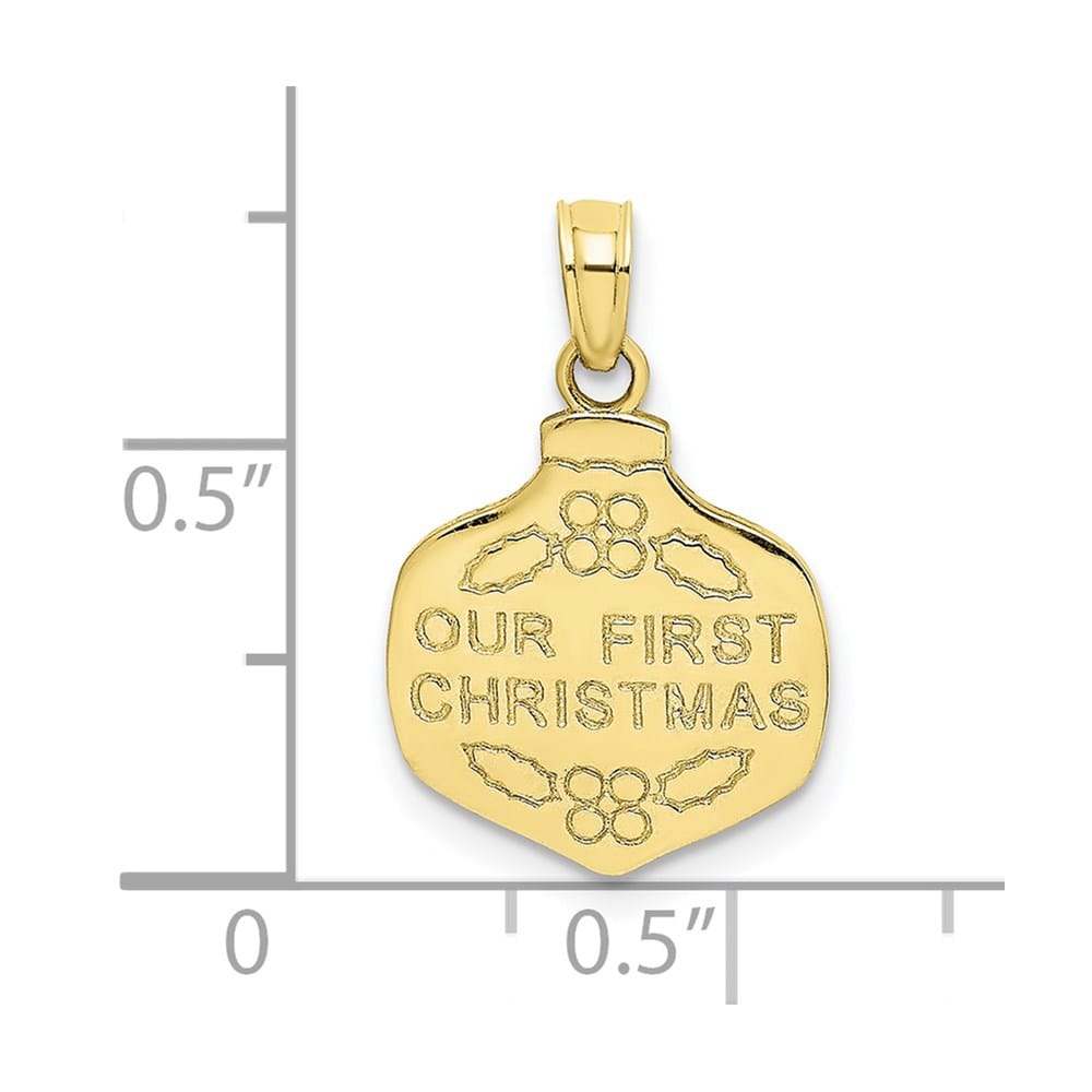 10K Yellow Gold Solid Medium Our First Christmas Ornament Pendant