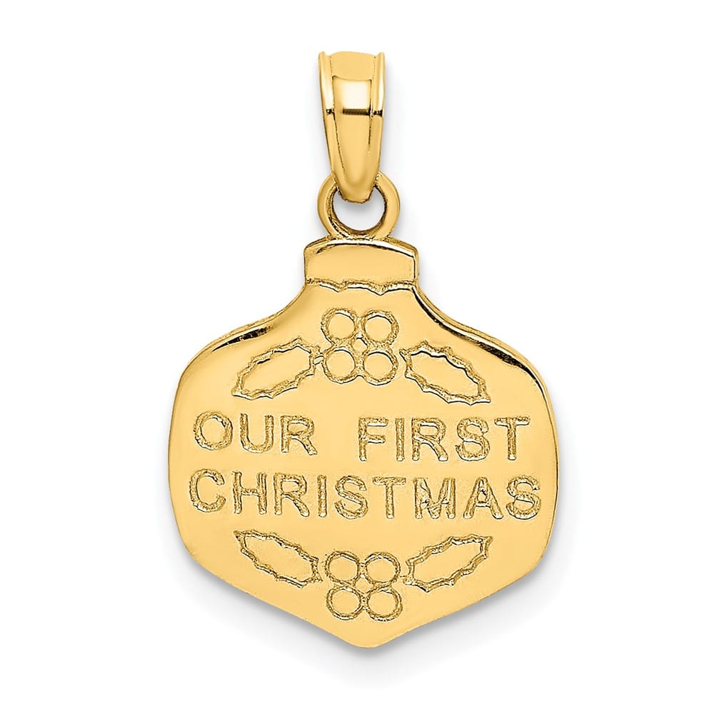 10K Yellow Gold Solid Medium Our First Christmas Ornament Pendant