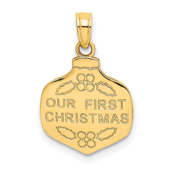 10K Yellow Gold Solid Medium Our First Christmas Ornament Pendant