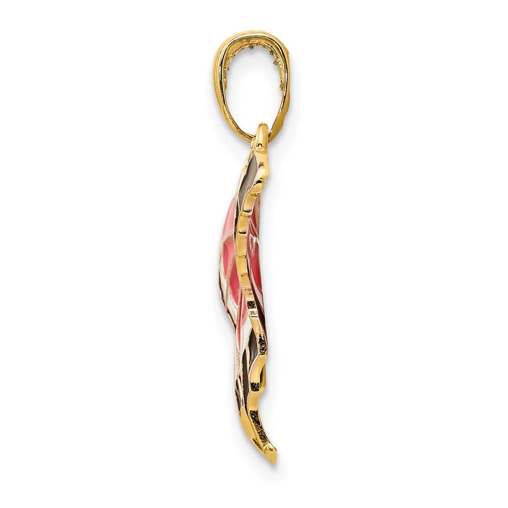 10K Yellow Gold Solid Medium Pink and Black Enameled Butterfly Pendant