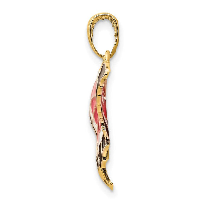 10K Yellow Gold Solid Medium Pink and Black Enameled Butterfly Pendant