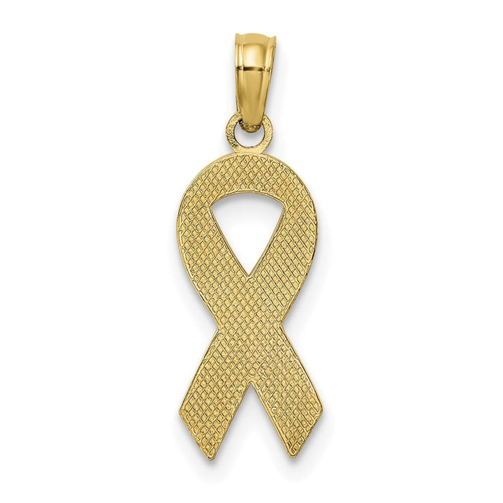 10K Yellow Gold Solid Medium Pink Enameled Awareness Ribbon Pendant