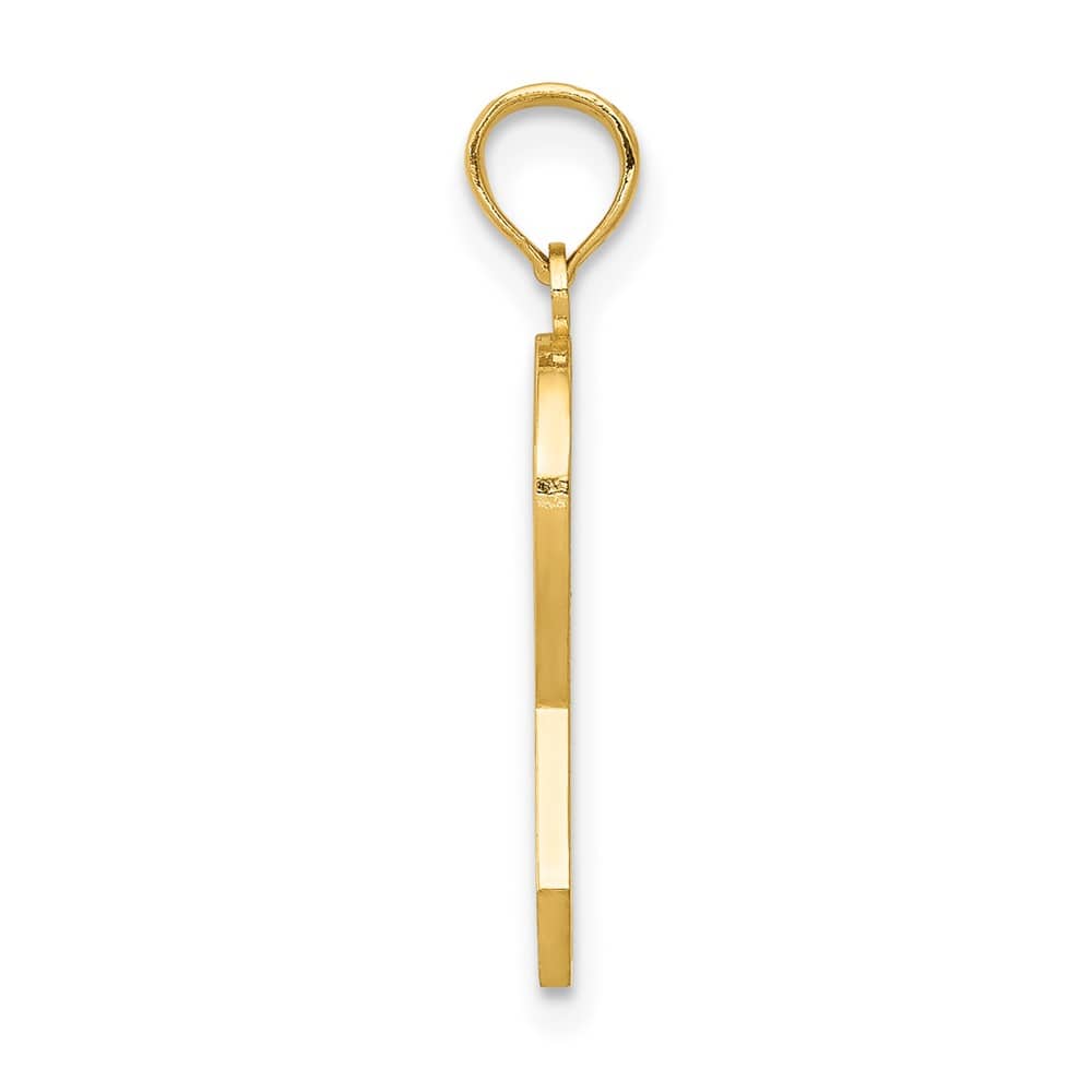 10K Yellow Gold Solid Medium Pink Enameled Awareness Ribbon Pendant