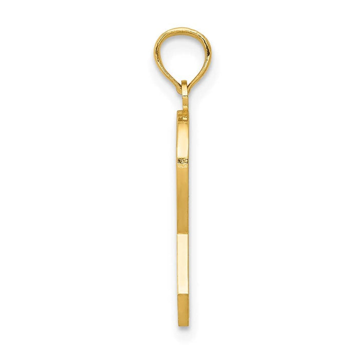 10K Yellow Gold Solid Medium Pink Enameled Awareness Ribbon Pendant
